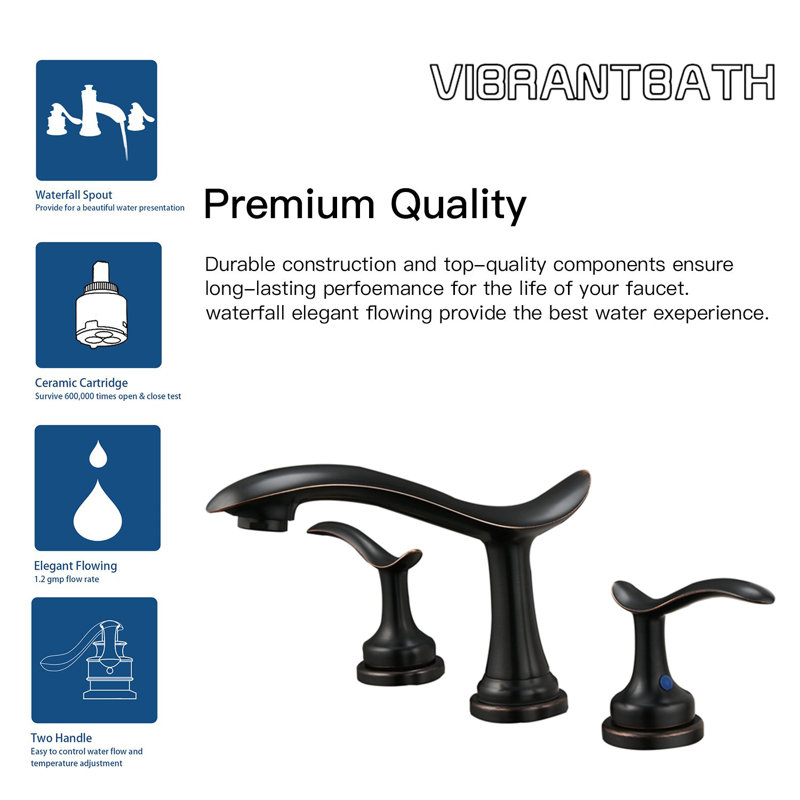VIBRANTBATH 816 Inch 3 Holes 2 Handle Widespread Bathroom Sink Faucet & Reviews Wayfair